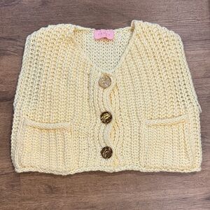 Fancy Yellow Button-Up Cropped Cardigan